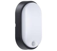 Luceco Eco Outdoor LED Bulkhead Light with PIR Motion Sensor, Decorative Exterior Lighting, Oval, Black, IP54, 10W, 700lm, 4000K, EBEO10P40