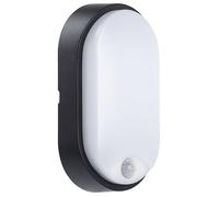 Luceco Eco Outdoor LED Bulkhead Light with PIR Motion Sensor, Decorative Exterior Lighting, Oval, Black, IP54, 10W, 700lm, 4000K, EBEO10P40