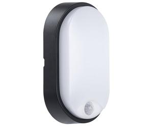 Luceco Eco Outdoor LED Bulkhead Light with PIR Motion Sensor, Decorative Exterior Lighting, Oval, Black, IP54, 10W, 700lm, 4000K, EBEO10P40