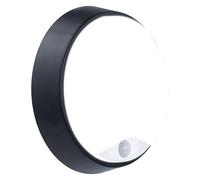 Luceco Eco Outdoor LED Bulkhead Light with PIR Motion Sensor, Decorative Exterior Lighting, Round, Black, IP54, 10W, 700lm, 4000K, EBER10P40