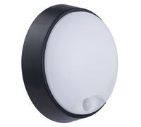 Luceco Eco Outdoor LED Bulkhead Light with PIR Motion Sensor, Decorative Exterior Lighting, Round, Black, IP54, 10W, 700lm, 4000K, EBER10P40