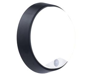 Luceco Eco Outdoor LED Bulkhead Light with PIR Motion Sensor, Decorative Exterior Lighting, Round, Black, IP54, 10W, 700lm, 4000K, EBER10P40