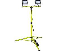 Luceco LED Slim Twin Tripod Work Light, 2 x 20 Watts with 3 Metre Cable, 230 Volts, Black and Green Tempered Glass Rubber