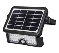 Luceco Solar Powered LED Outdoor Floodlight with PIR Motion Sensor, Security Light, Exterior Lighting, Angular Design, Adjustable, Guardian, Black, IP65, 5W, 550lm, 4000K, LEXSF6B40