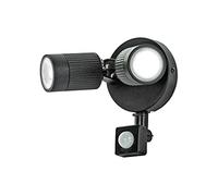 Luceco Outdoor Twin Integrated LED Wall Light with PIR Motion Sensor, Decorative Exterior Adjustable Spotlights for Porches, Driveways and Gardens, Black, IP65, 10W, 720lm, 4000K, LEXWT7B40P