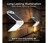 Luceco Solar Powered LED Outdoor Wall Light with PIR Motion Sensor, Security Light, Exterior Lighting, Curved Design, Adjustable, Guardian, White, IP