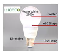Luceco Standard A60 Classic Frosted Light Bulb DIM2 Warm B22 X2 PACK