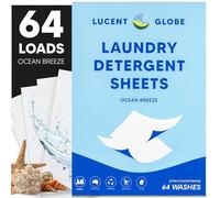 Lucent Globe Laundry Detergent Sheets, 64 Washes, Plant-Based, Biodegradable, Plastic Free Packaging 64 Count (Ocean Breeze)