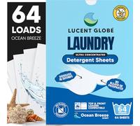 Lucent Globe Laundry Detergent Sheets, 64 Washes, Plant-Based, Biodegradable, Plastic Free Packaging 64 Count (Ocean Breeze)