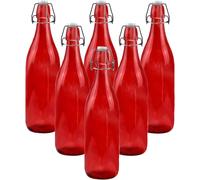 Lucenté 1L Glass Bottles with Swing Top Lids - Set of 6 in Red Lucenté Red