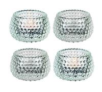 Lucenté Chunky Clear Glass Bubble Dots Tealight Candle Holder - Set of 4-5.5cm (H) x 8.8cm (Dia)