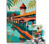 Lucerne Travel Poster 1000 Piece Jigsaw Puzzles for Adults,Learning Educational Toys Family Games with Matching Poster And Trivia Sheet 50x75cm