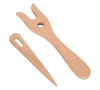 Lucette Large Eye Needles Set Lightweight Wooden | Decorative Knitting Tool with Braided Wooden Fork for Bracelet Large Needle Set Knitting Tool