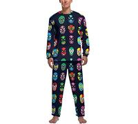 Lucha Libre Luchador Mexican Wrestling Masks Soft Pajamas Sets for Men Long Sleeve Top And Bottom Pjs Set Sleepwear Nightwear