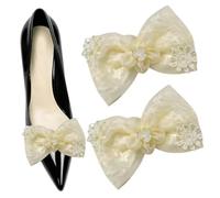 luchike 2 Pcs Ivory Fabric Bow Shoe Clips Anti-Fall Shoe Accessories