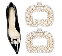 luchike 2 Pcs Pearl Rhinestone Shoe Clips Anti-Fall Gold Shoe Decorations