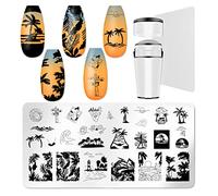 Luchike Stainless Steel Nail Art Set - Python Dusk Beach Leaves Stamping Plates - Clear Silicone Stamper & Scrapers - Style 9