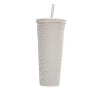 LUCHONG 710ML/24OZ Large Capacity Water Cup Fully Studded Matte Tumbler Reusable Plastic Cup with Wide Opening Leak-Proof Lid Straw, White