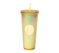 LUCHONG 710ML/24OZ Large Capacity Water Cup Fully Studded Matte Tumbler Reusable Plastic Cup with Wide Opening Leak-Proof Lid Straw