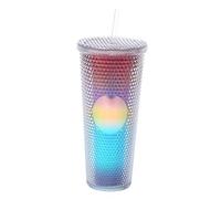 LUCHONG 710ML/24OZ Large Capacity Water Cup Fully Studded Matte Tumbler Reusable Plastic Cup with Wide Opening Leak-Proof Lid Straw
