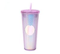LUCHONG 710ML/24OZ Large Capacity Water Cup Fully Studded Matte Tumbler Reusable Plastic Cup with Wide Opening Leak-Proof Lid Straw