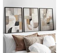 Lucid Studio Abstract Wall Art Prints, Beige Geometric Shapes and Lines, Set of 3 Unframed Poster Prints, Living Room and Bedroom Decor, Modern Home Decor (8x10, Unframed)