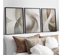 Lucid Studio Abstract Wall Art Prints, Neutral Geometric Shapes and Lines, Set of 3 Unframed Poster Prints, Living Room and Bedroom Decor, Modern Home Decor (A4, Unframed)