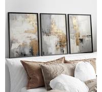 Lucid Studio Abstract Wall Art Prints, Neutral Paint Splatters and Lines, Set of 3 Unframed Poster Prints, Living Room and Bedroom Decor, Modern Home Decor (A3, Unframed)