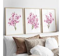 Lucid Studio Botanical Wall Art Prints, Watercolour Cherry Blossom Flowers and Branches, Set of 3 Unframed Poster Prints, Living Room and Bedroom Decor, Modern Home Decor (5x7, Unframed)