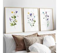 Lucid Studio Botanical Wall Art Prints, Watercolour Field Flowers and Leaves, Set of 3 Unframed Poster Prints, Living Room and Bedroom Decor, Modern Home Decor (A5, Unframed)