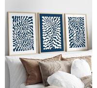 Lucid Studio Floral Wall Art Prints, Blue Botanical Leaf Pattern, Set of 3 Unframed Poster Prints, Living Room and Bedroom Decor, Modern Home Decor (A4, Unframed)
