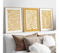 Lucid Studio Floral Wall Art Prints, Mustard Yellow Botanical Leaf Pattern, Set of 3 Unframed Poster Prints, Living Room and Bedroom Decor, Modern Home Decor (A3, Unframed)