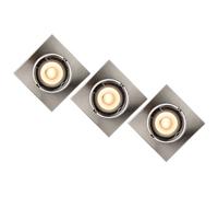 Lucide Focus Square Recessed Fixed Downlight - Satin Chrome - Set of 3