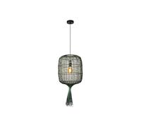 Lucide Garve Single Light Ceiling Pendant in Black and Dark Green Rattan Finish