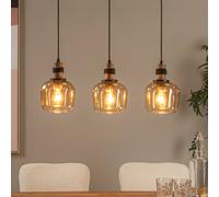 Lucide Ilona pendant light, glass, black/amber, 3-bulb