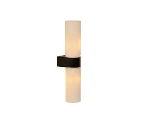 Lucide Jesse Twin Light Bathroom Wall Fitting In Black Finish With White Glass Shade