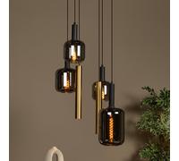 Lucide Joanet hanging light, Ø 65 cm, smoke/brass glass/metal 6-bulb.
