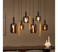 Lucide Joanet hanging light, length 130 cm, smoke/brass, glass, 9-bulb.