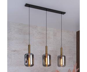 Lucide Joanet hanging light, smoked glass, 3-bulb