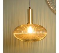 Lucide Maloto 30 Single Light Ceiling Pendant With Amber Glass Shade