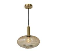 Lucide Maloto 30 Single Light Ceiling Pendant With Amber Glass Shade