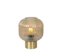 Lucide Maloto Single Light Table Lamp With Amber Glass Shade