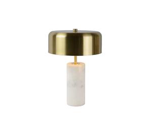 Lucide Mirasol Single Light Table Lamp In White Marble & Brass Finish