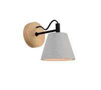 Lucide Possio Single Light Wall Fitting With Wooden Backplate And Concrete Shade