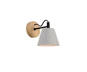 Lucide Possio Single Light Wall Fitting With Wooden Backplate And Concrete Shade