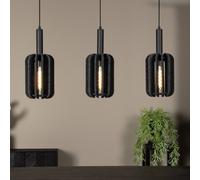 Lucide Rafal textile pendant light, grey, angular, 3-bulb