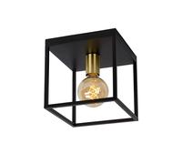 Lucide Ruben Single Light Flush Ceiling Fitting In Black & Gold Finish