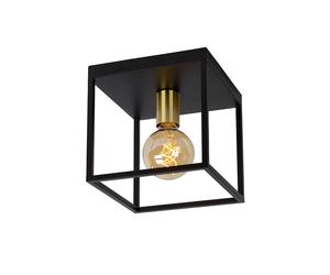 Lucide Ruben Single Light Flush Ceiling Fitting In Black & Gold Finish