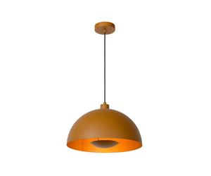 Lucide Siemon Single Light Ceiling Pendant In Ochre Yellow And Gold Finish