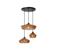 Lucide Yunkai 3 Light Cluster Pendant In Black And Rattan Finish